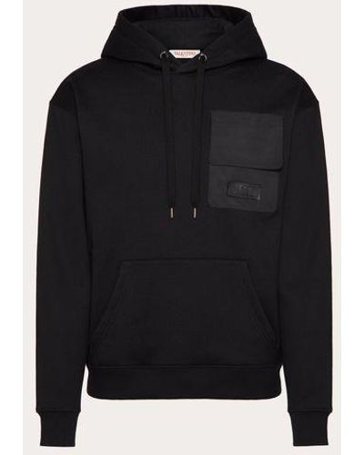 Valentino Technical Cotton Sweatshirt With Hood And Vltn Tag - Black