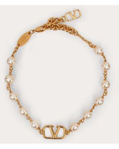 Valentino Garavani Vlogo Signature Bracelet With Pearls - Metallic