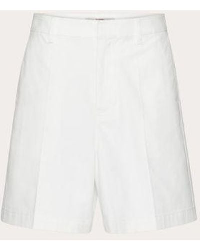Valentino Stretch Cotton Canvas Shorts With Rubberized V-detail - Natural