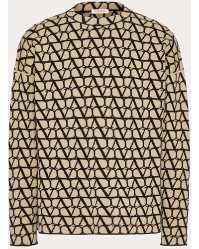 Valentino Wool Crewneck Jumper With Toile Iconographe Pattern - White