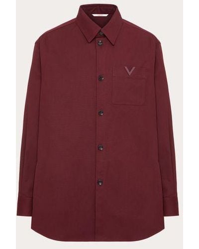 Valentino Giacca camicia in canvas di cotone stretch con v detail gommata - Rosso