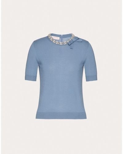 Valentino Embroidered Wool Sweater - Blue
