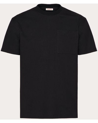 Valentino Cotton T-shirt With Topstitched V Detail - Black