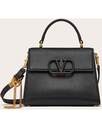Valentino Small Vsling Handbag In Grainy Calfskin Brown