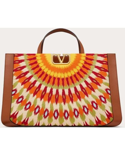 Valentino Garavani Raffia Handbag With Round Rain Embroidery - Multicolour