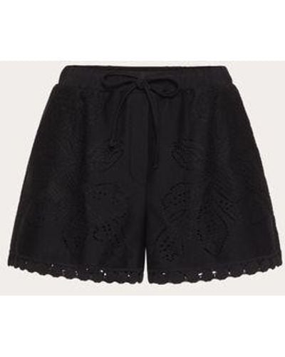 Valentino Shorts In Cotton Guipure Jardin Plat - Black