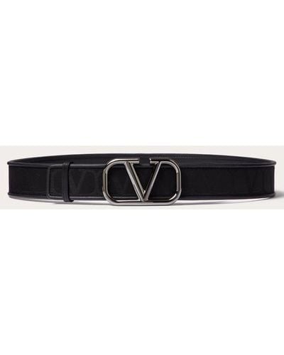 Valentino Garavani Toile Iconographe Belt In Technical Fabric With Leather Details - Black