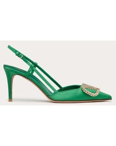 Valentino Garavani Vlogo Signature Satin Slingback Court Shoes 80mm - Green