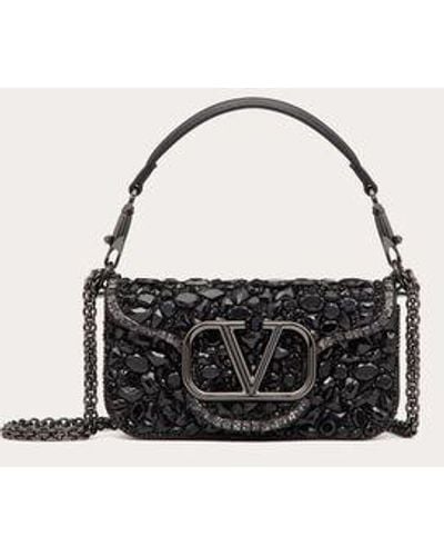 Valentino Garavani Small Locò Shoulder Bag With Crystals - Black