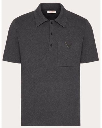 Valentino Stretch Cotton Polo Shirt With Metallic V Detail - Black