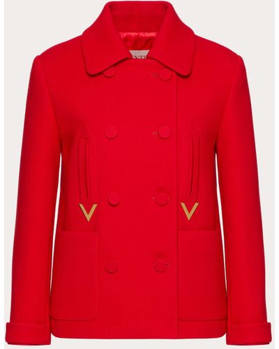 Valentino Texture Double Crepe Peacoat - Red