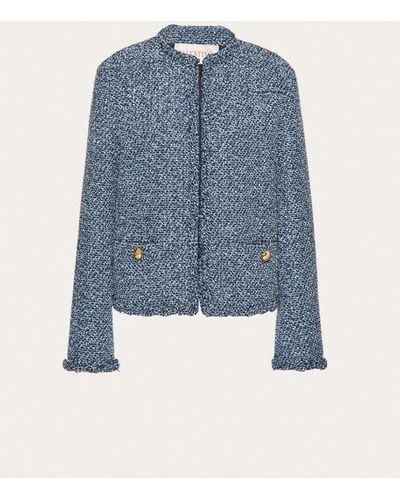 Valentino Textured Tweed Denim Jacket - Blue