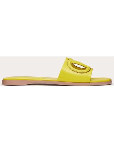 Valentino Garavani Vlogo Cut-out Calfskin Slide Sandal - Yellow