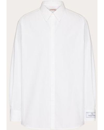Valentino Camicia manica lunga in cotone con etichetta sartoriale maison - Bianco