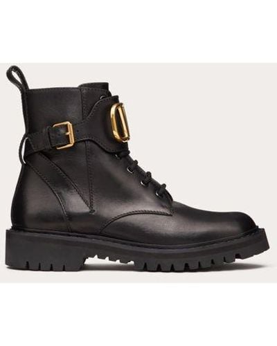 Valentino Garavani Vlogo Signature Calfskin Combat Boot 35mm - Black