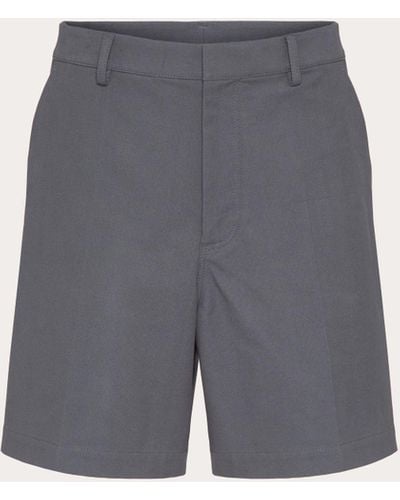 Valentino Stretch Cotton Canvas Shorts With Rubberized V-detail - Gray