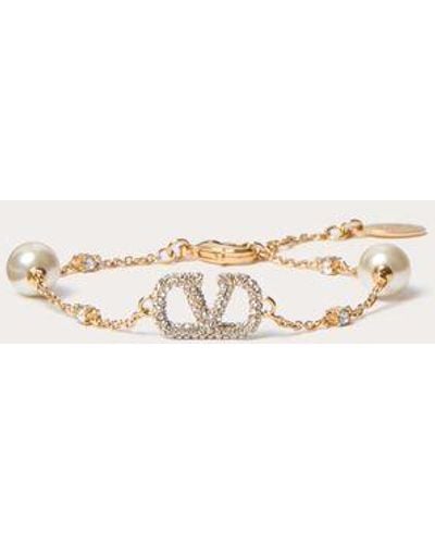 Valentino Garavani Vlogo Signature Bracelet In Metal, Swarovski® Crystals And Pearls - Natural