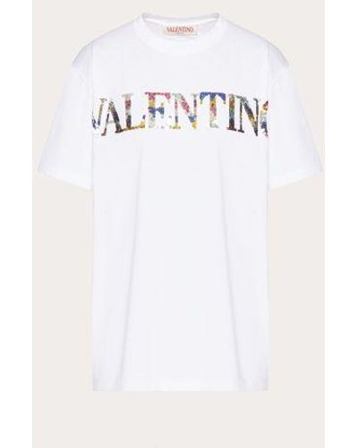 高級イタリア製 VALENTINO もこもこロゴ レディースTシャツ M 白 www