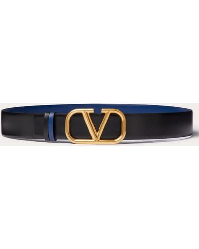 Valentino Garavani Vlogo Signature Reversible Calfskin Belt 40 Mm - Blue