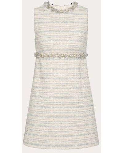 Valentino Embroidered Delicate Tweed Short Dress - Natural