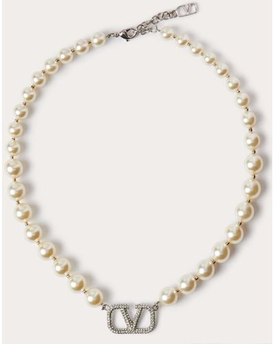 Valentino Garavani Vlogo Signature Necklace With Pearls And Swarovski® Crystals - Natural