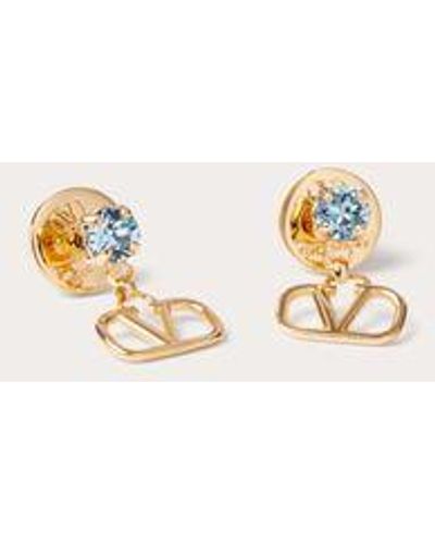 Valentino Garavani Vlogo Signature Earrings In Metal And Swarovski® Crystals - Natural