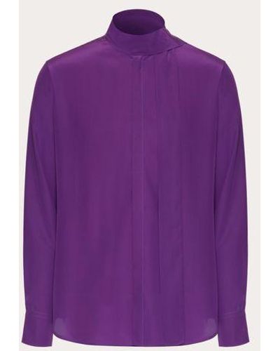 Valentino Washed Silk Shirt With Neck Tie - Purple