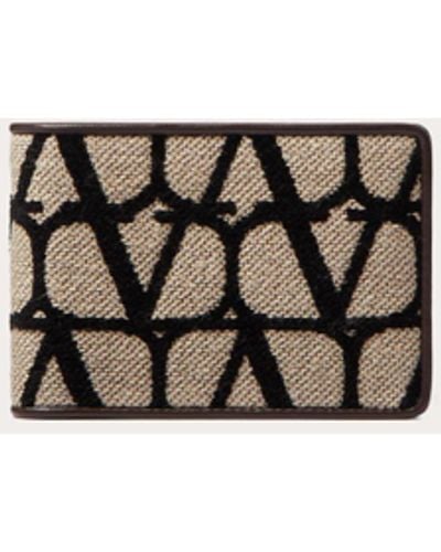 Valentino Garavani Toile Iconographe Wallet For Us Dollars With Leather Details - Natural