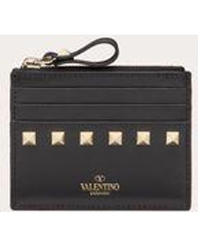 Valentino Garavani Rockstud Calfskin Cardholder With Zip - White