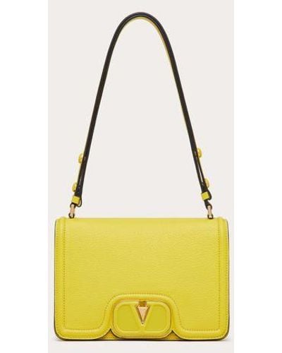 Valentino Garavani Vlogo Small Leather Shoulder Bag In Grainy Calfskin - Yellow