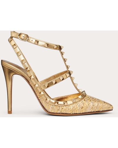 Valentino Garavani Rockstud Raffia Pump With Straps 100mm - Natural