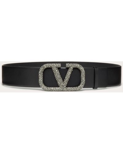 Valentino Garavani Vlogo Signature Belt In Glossy Calfskin 40mm - Black