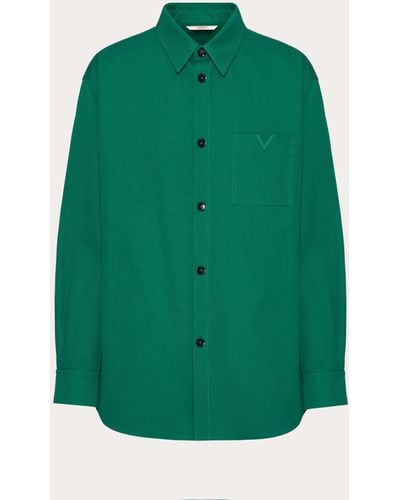 Valentino Stretch Cotton Canvas Shirt Jacket With Rubberised V Detail - Green