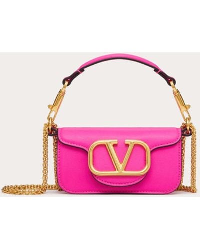 Valentino Garavani Locò Micro Bag In Calfskin Leather With Chain - Pink