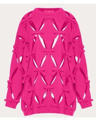 Valentino Wool Sweater With Cut-out Diamond Embroidery And Bows - Pink
