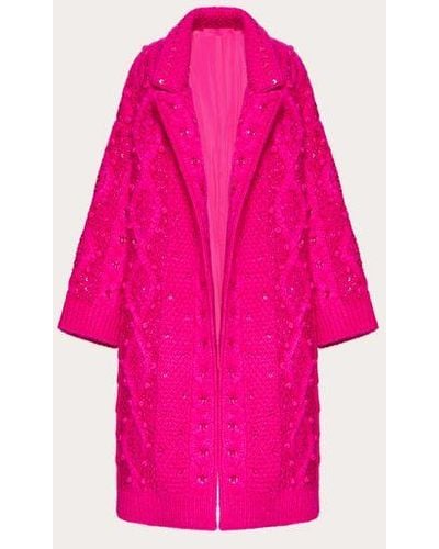 Valentino Embroidered Mohair Wool Coat - Pink