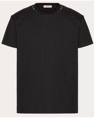 Valentino T-shirt girocollo in cotone con borchie black untitled - Nero