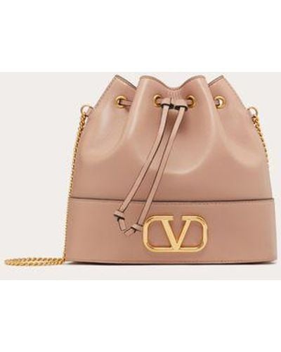 Valentino Garavani Mini Bucket Bag In Nappa With Vlogo Signature Chain - Natural