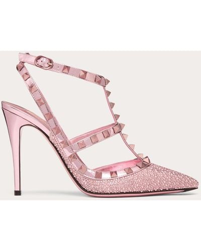 Valentino Garavani Rockstud Pumps With Crystal Embroidery And Microstuds 100mm - Pink