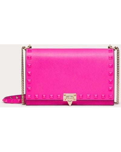 Valentino Garavani Mini Rockstud Calfskin Bag With Chain - Pink