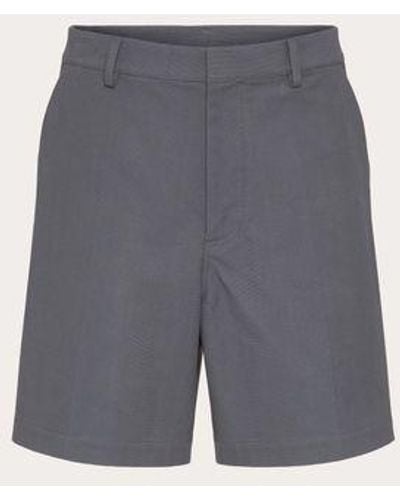 Valentino Stretch Cotton Canvas Shorts With Rubberized V-detail - Grey