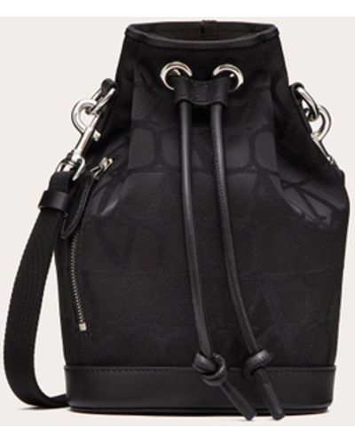 Valentino Garavani Mini Black Iconographe Nylon Bucket Bag