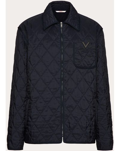 Valentino Quilted Nylon Shirt Jacket With Metallic V Detail - Blue