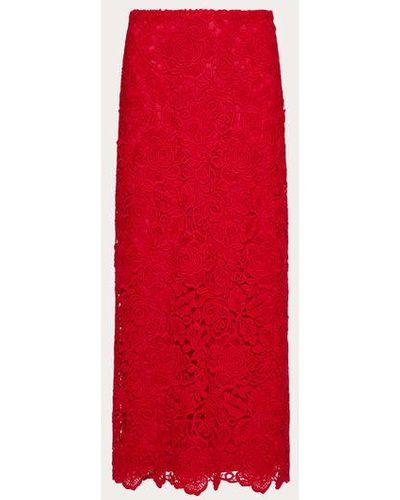 Valentino Rose Guipure Skirt - Red