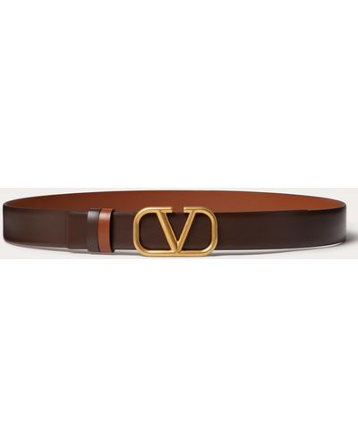 Valentino Garavani Vlogo Signature Reversible Calfskin Belt 30 Mm - Brown