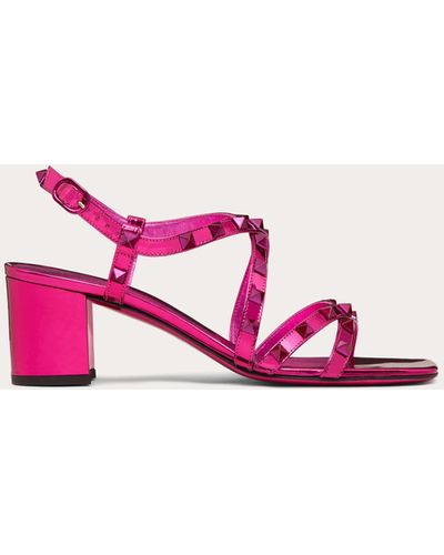 Valentino Garavani Rockstud Mirror-effect Calfskin Sandal With Straps 60mm - Pink