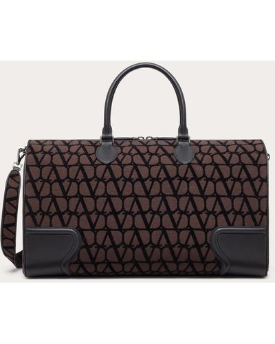 Valentino Garavani Toile Iconographe Duffle Bag With Leather Detailing - Black