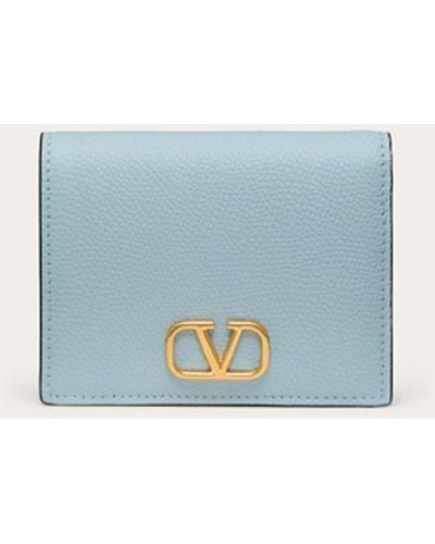 Valentino Garavani Compact Vlogo Signature Grainy Calfskin Wallet - Blue