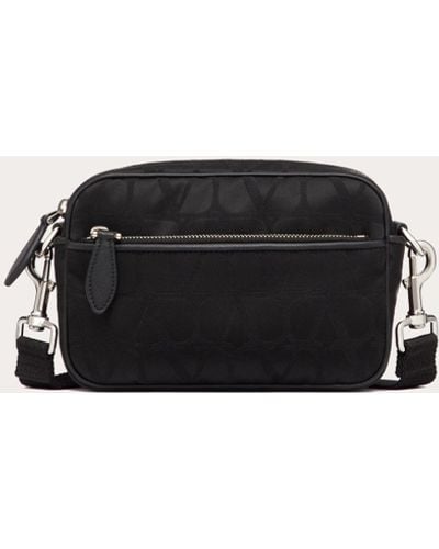 Valentino Garavani Toile Iconographe Shoulder Bag In Technical Fabric With Leather Details - Black