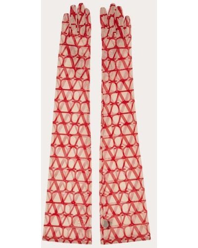 Valentino Garavani Toile Iconographe Long Gloves In Tulle - Red